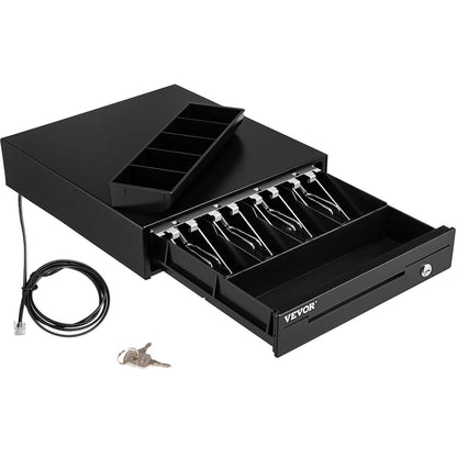 Cash Register Drawer, 13\" 12 V, for POS System with 4 Bill 5 Coin Cash Tray, Removable Coin Compartment & 2 Keys Included, RJ11/RJ12 Cable for Supermarket, Bar, Coffee Shop, Restaurant