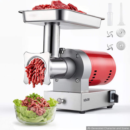 Electric Meat Grinder, 661 Lbs/Hour800 W Meat Grinder Machine, 1.5 HP Electric Meat Mincer with 2 Grinding Plates, Sausage Kit Set Meat Grinder Heavy Duty, Home Kitchen & Commercial Use Red