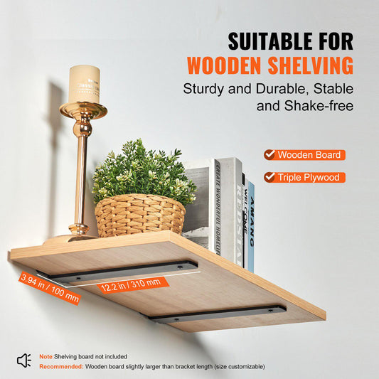Shelf Bracket, 12”L x 4”W x 1.6”H 6 Pcs, Heavy Duty Floating Shelf Brackets, Brackets for Shelves, 5mm Thick Matte Black L Shelf Bracket,Steel Shelving Brackets with 160 lbs Load Capacity