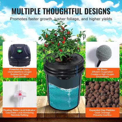 DWC Hydroponic System, 5 Gallon 4 Buckets, Deep Water Culture Growing Bucket, Hydroponics Grow Kit with Pump, Air Stone and Water Level Device, for Indoor/Outdoor Leafy Vegetables