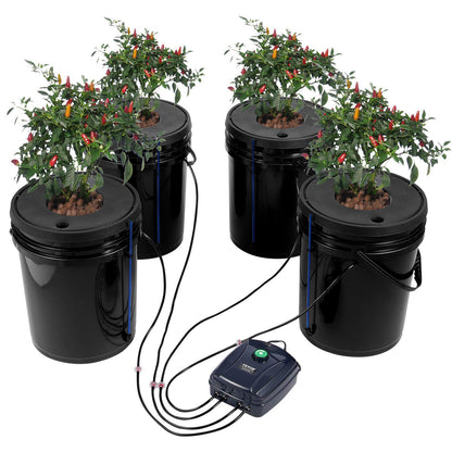 DWC Hydroponic System, 5 Gallon 4 Buckets, Deep Water Culture Growing Bucket, Hydroponics Grow Kit with Pump, Air Stone and Water Level Device, for Indoor/Outdoor Leafy Vegetables