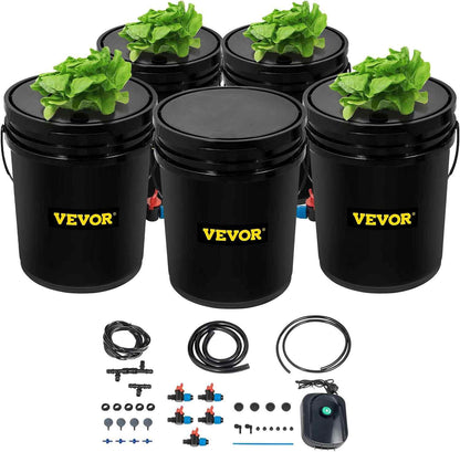 DWC Hydroponic System, 5 Gallon 5 Buckets, Deep Water Culture Growing Bucket, Hydroponics Grow Kit with Pump, Air Stone and Connected Reservoir, for Indoor/Outdoor Leafy Vegetables