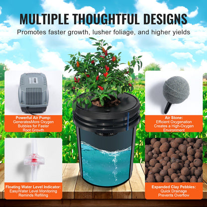 DWC Hydroponic System, 5 Gallon 8 Buckets, Deep Water Culture Growing Bucket, Hydroponics Grow Kit with Pump, Air Stone and Water Level Device, for Indoor/Outdoor Leafy Vegetables