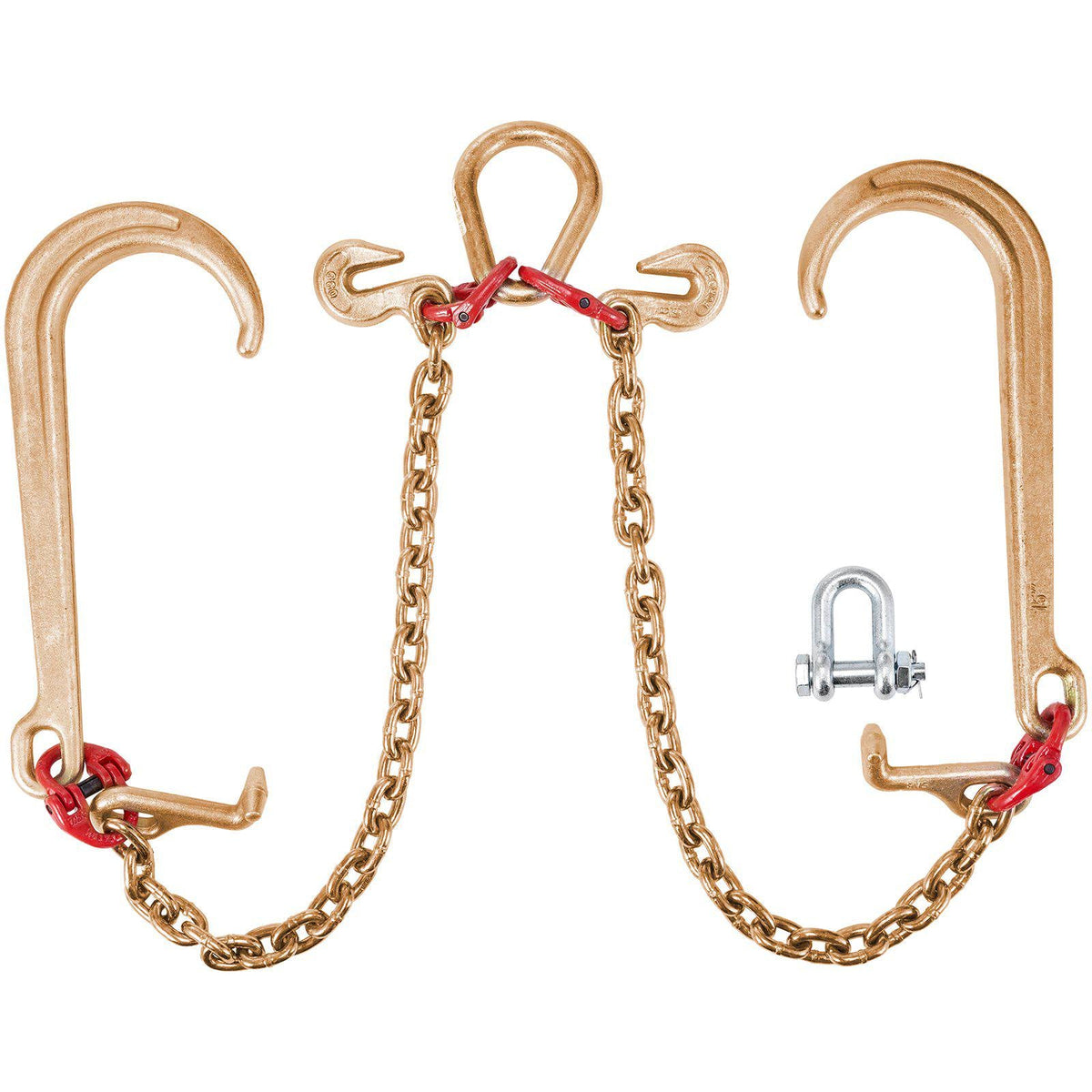 G80 V Bridle Chain, 5/16" x 2' Towing Chain Bridle with 15" J Hooks, T Hooks & Grab Hooks, Heavy Duty Transport Chain Bridle with 10800 lbs Safe Working Load for Flatbed Truck Wrecker Recovery
