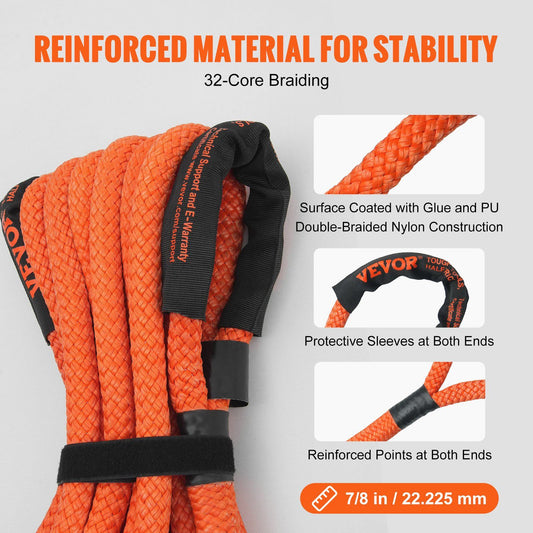 7/8" x 30' Kinetic Recovery Tow Rope 30,580lbs, Heavy-Duty Off Road Snatch Strap with 2 Soft Shackles (41750lbs) Extreme Duty 30% Elasticity Energy Snatch Strap Jeep Car Truck ATV Tractor
