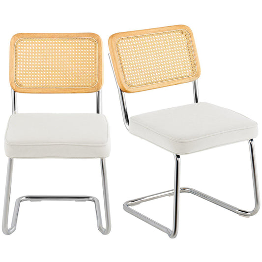 Rattan Dining Chairs Set of 2, Mid Century Modern Dining Chair, Upholstered Velvet Accent Chair with Rattan Back, Retro Dining Room Kitchen Chair for Living Room, Bedroom, Office (18.1 Inch)