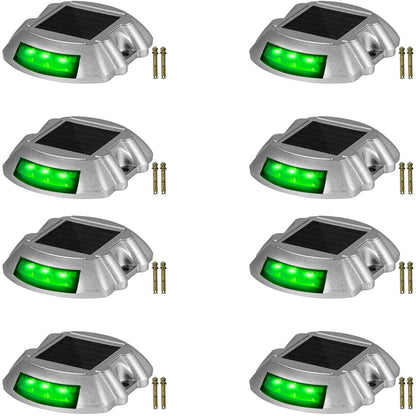 Driveway Lights, 8-Pack Solar Driveway Lights with Switch Button, Solar Deck Lights Waterproof, Wireless Dock Lights 6 LEDs for Path Warning Garden Walkway Sidewalk Steps, LED Bright Green