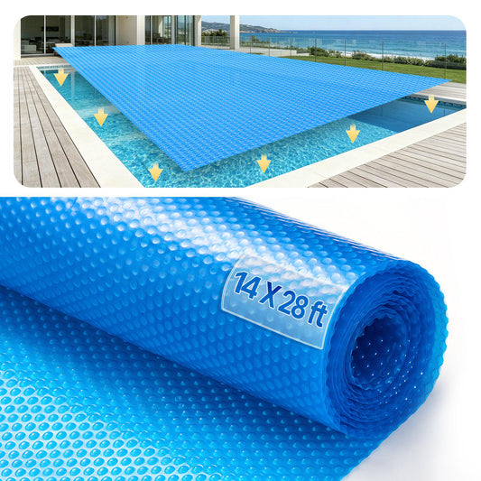Solar Pool Cover, 28 x 14 ft Rectangle Solar Blanket for Pools, Inground Above Ground Swimming Pool Solar Cover, 16 mil Solar Covers Blue