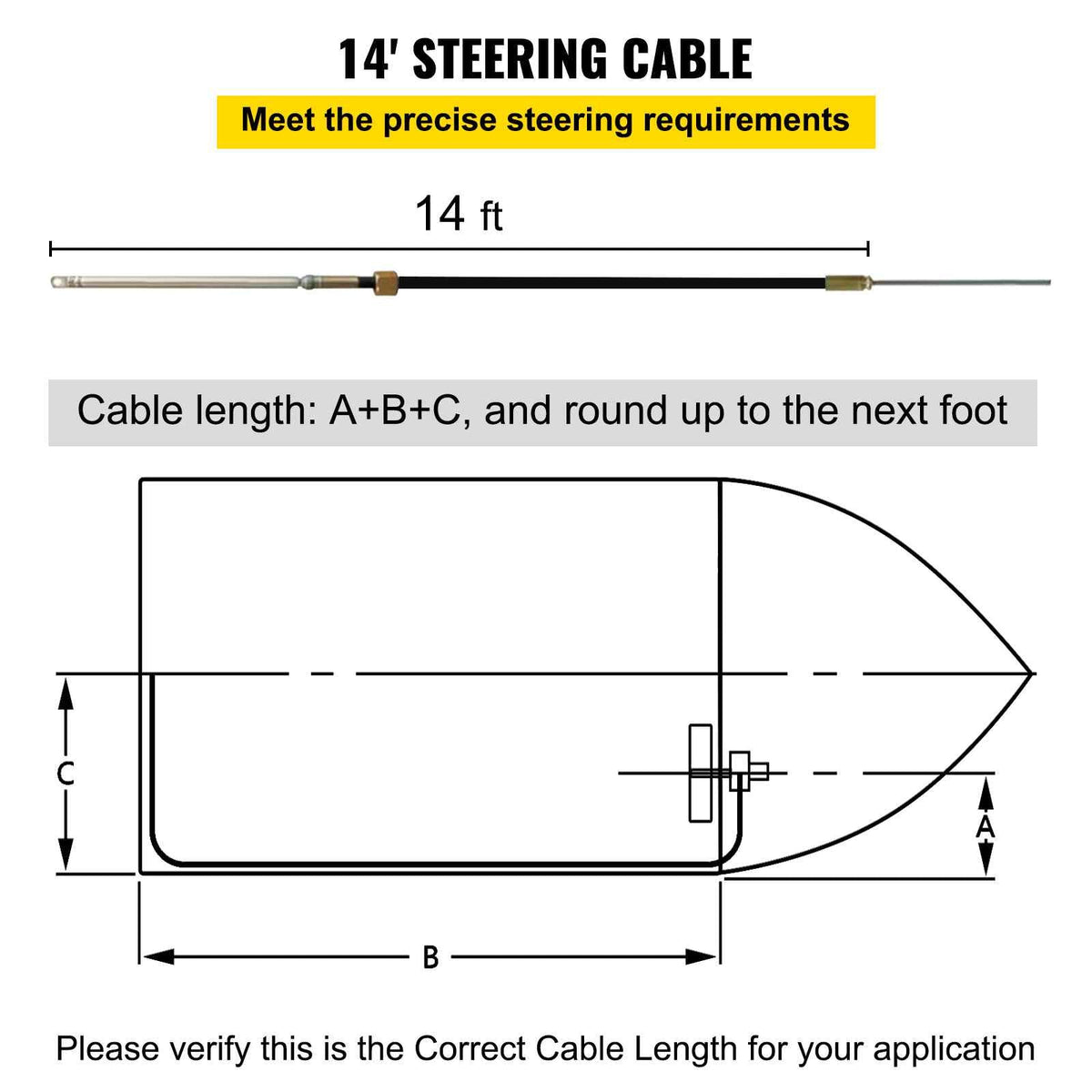 Boat Steering System, Outboard Steering Kit with Boat Steering Control Cable 14' Steering Cable Marine Steering System 3/4" Shaft