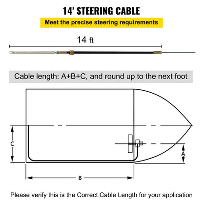 Boat Steering System, Outboard Steering Kit with Boat Steering Control Cable 14' Steering Cable Marine Steering System 3/4" Shaft