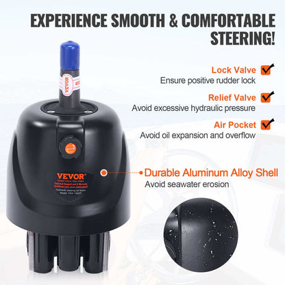 Hydraulic Outboard Steering Pump, 1.4 Cubic Inches, 150HP Front Mount Hydraulic Helm Pump with Two-Way Lock Cylinder Stainless Steel ORB Fittings, for Single Station Single-Engine Boats