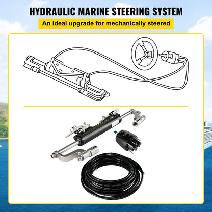 Hydraulic Steering Kit, 300HP Hydraulic Steering Compact Cylinder, Hydraulic Outboard Steering Kit with Helm Pump for Boat Marine Steering System