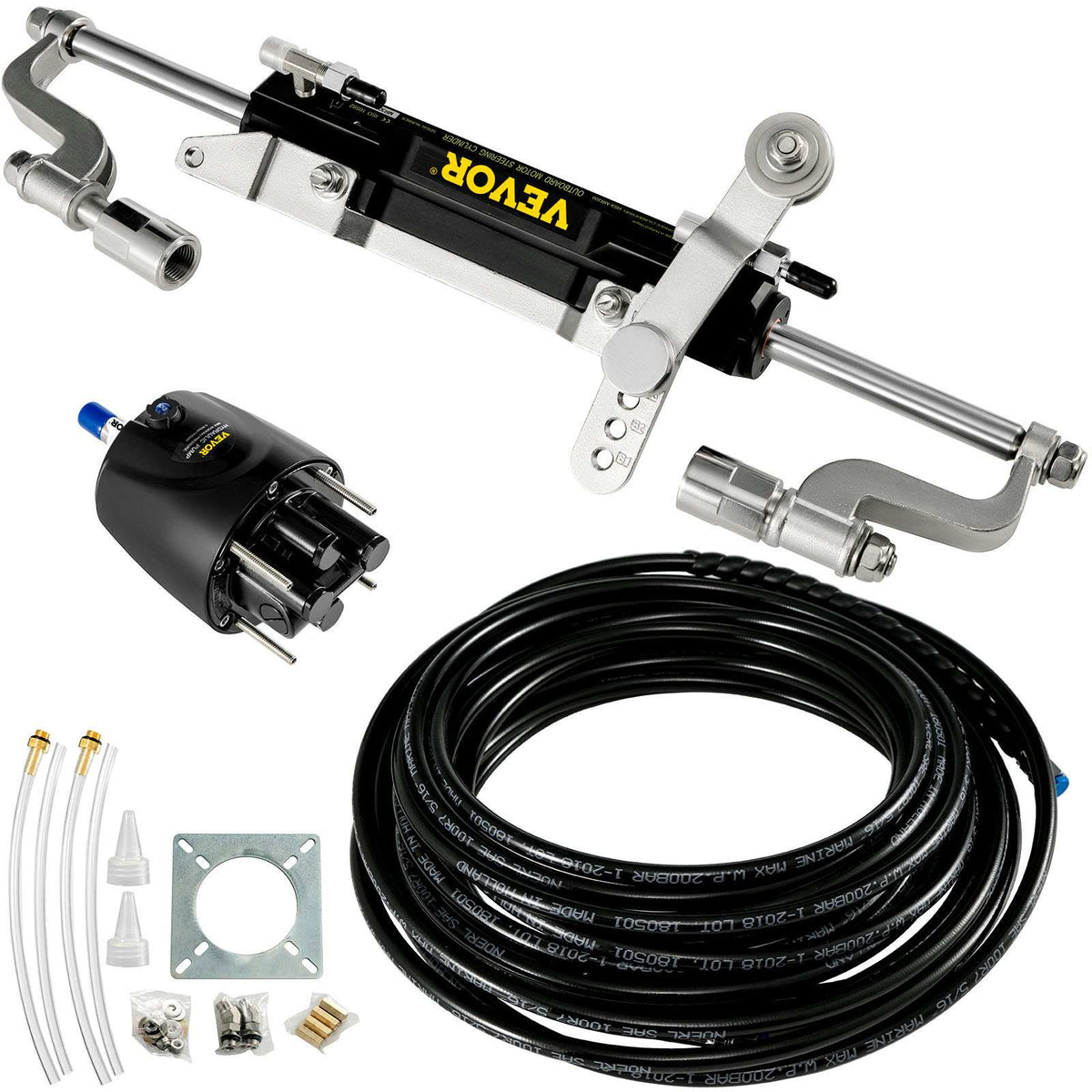Hydraulic Steering Kit, 300HP Hydraulic Steering Compact Cylinder, Hydraulic Outboard Steering Kit with Helm Pump for Boat Marine Steering System