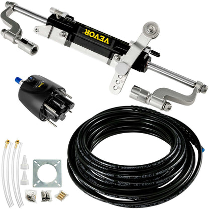 Hydraulic Steering Kit, 300HP Hydraulic Steering Compact Cylinder, Hydraulic Outboard Steering Kit with Helm Pump for Boat Marine Steering System