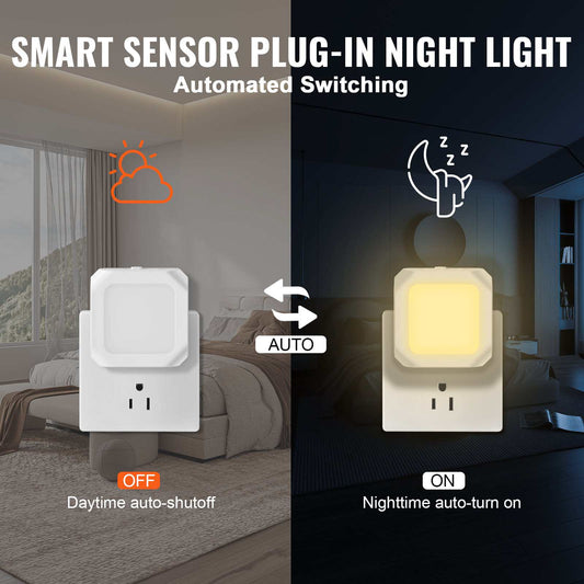 LED Night Light, 2 Pack Plug in LED Night Light, 0.6 W 3000k Soft White Light, with Dusk-to-Dawn Light Sensor, for Bedroom, Bathroom, Hallway