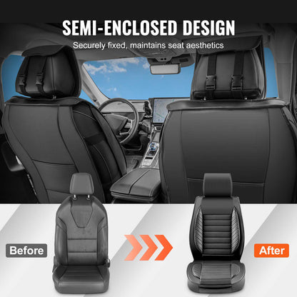 Seat Covers, Universal Car Seat Covers Full Set Seats, Front and Rear Seat, 9pcs Faux Leather Seat Cover, Semi-enclosed Design, Detachable Headrest and Airbag Compatible, for Most Car SUV Truck