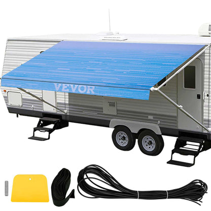 RV Awning 16\' Camper Awning Fabric, Trailer Awning Canopy Patio Camping Car Awning, Durable 15oz Vinyl Roller Tube for RV, Van, SUV, Patio Awning Replacement Ocean Blue Fade