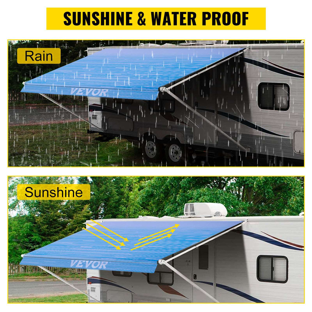 RV Awning 17\' Camper Awning Fabric, Trailer Awning Canopy Patio Camping Car Awning, Durable 15oz Vinyl Roller Tube for RV, Van, SUV, Patio Awning Replacement Ocean Blue Fade