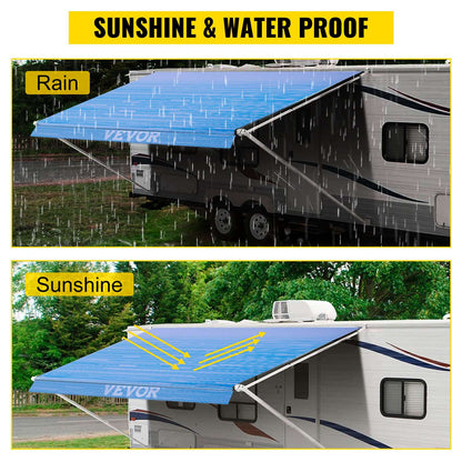 RV Awning 18\' Camper Awning Fabric, Trailer Awning Canopy Patio Camping Car Awning, Durable 15oz Vinyl Roller Tube for RV, Van, SUV, Patio Awning Replacement Ocean Blue Fade
